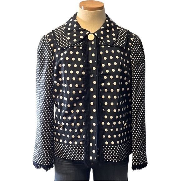 Tory Burch 'Leonora' Polka Dot Fringe Jacket, Navy Blue, size 10 - Picture 1 of 14
